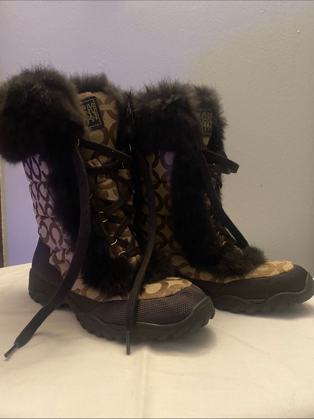 Brown Faux-Fur Trim Lace-Up Winter Boots